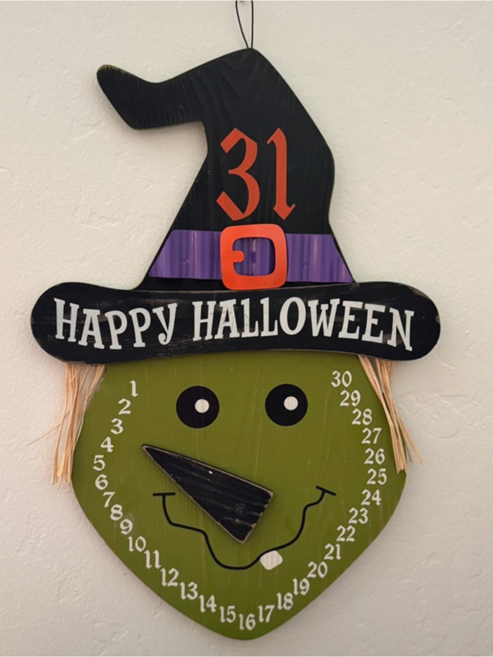 Happy Halloween Witch Countdown Plaque - Green & Black